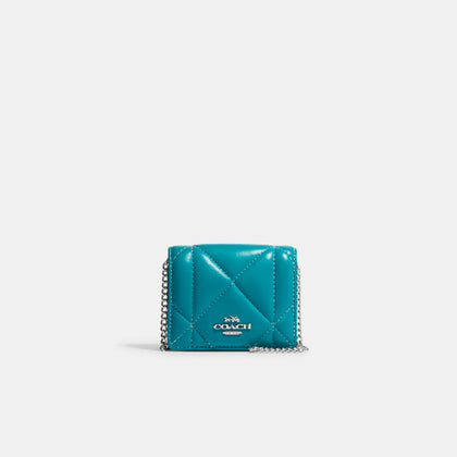 Coach- Mini Wallet On A Chain With Puffy Diamond Quilting (Silver/Teal)