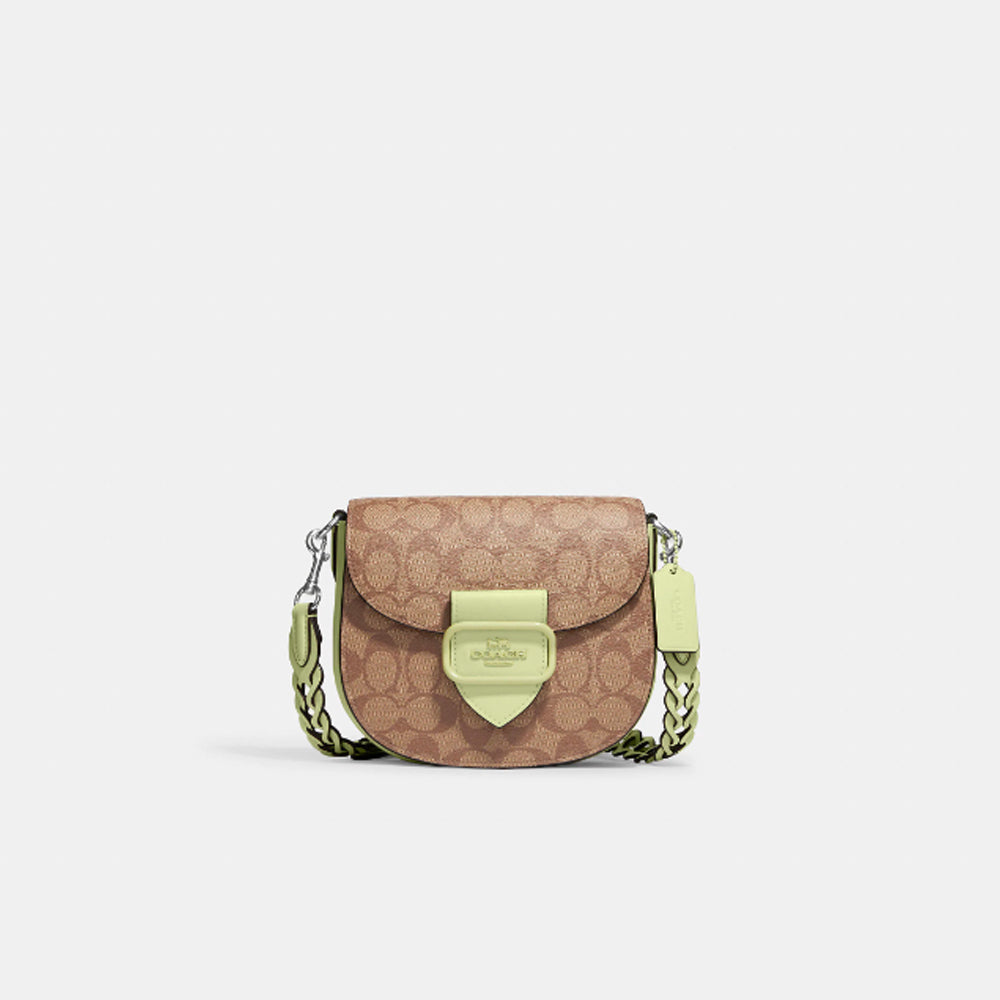 Coach- Morgan Saddle Bag In Signature Canvas (Silver/Khaki/Pale Lime)