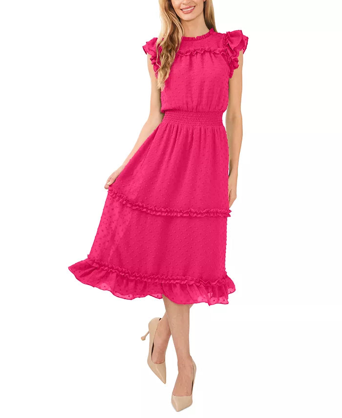 Macy's- Women's Ruffled Flutter Sleeve Swiss Dot Midi Dress – Amreki
