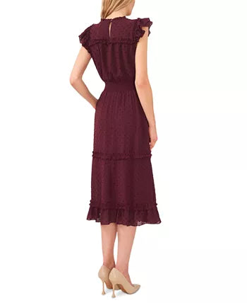Macy's- Women's Ruffled Flutter Sleeve Swiss Dot Midi Dress – Amreki