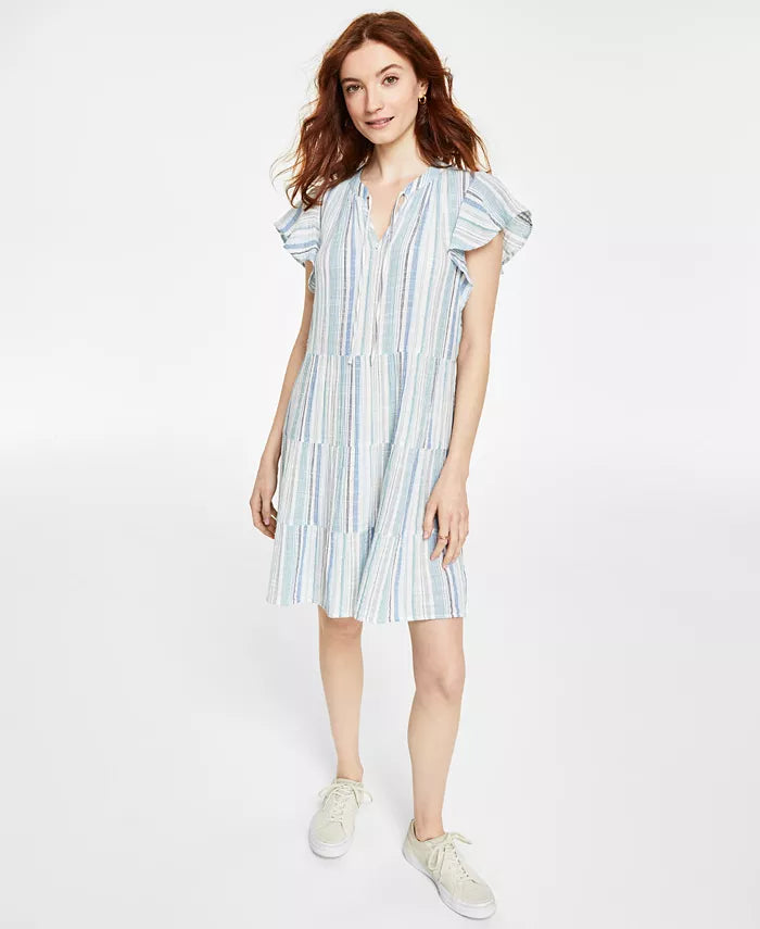 Macy's- Women's Cotton Gauze Tiered Flutter-Sleeve Dress, Created for –  Amreki