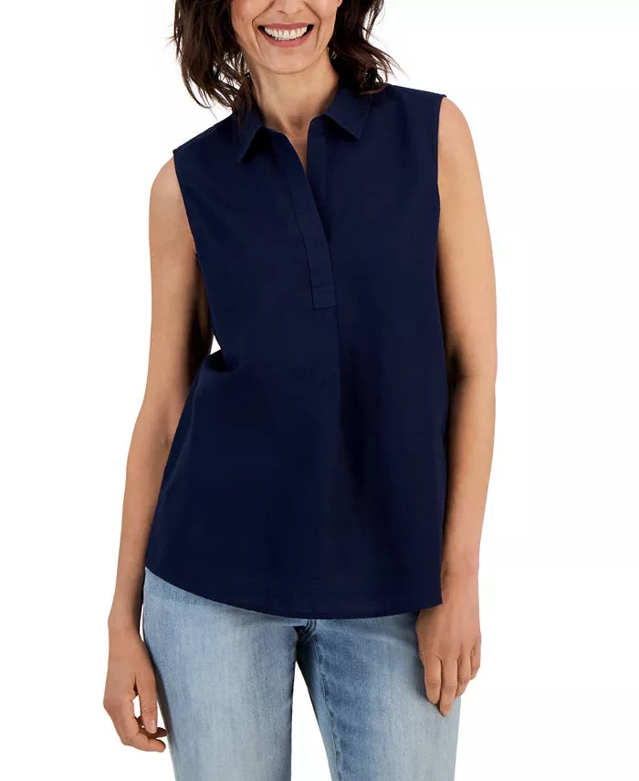 Macy's- Women's Linen Blend Sleeveless Popover Top, Created for Macy's