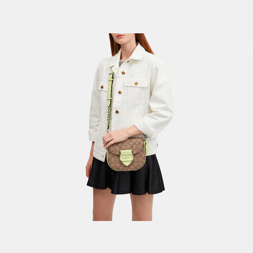 Coach- Morgan Saddle Bag In Signature Canvas (Silver/Khaki/Pale Lime)