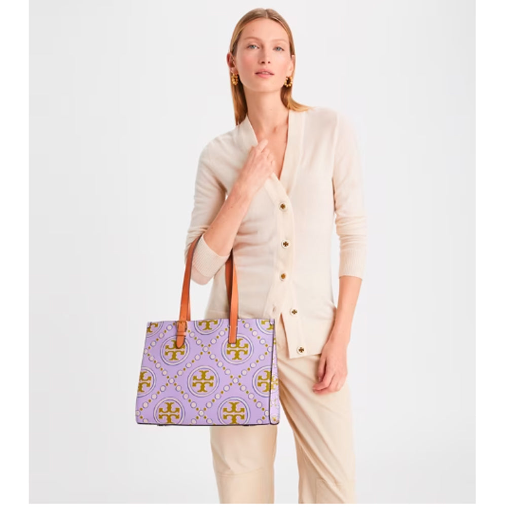 Tory Burch T Monogram Small Canvas Tote Bag Ivory