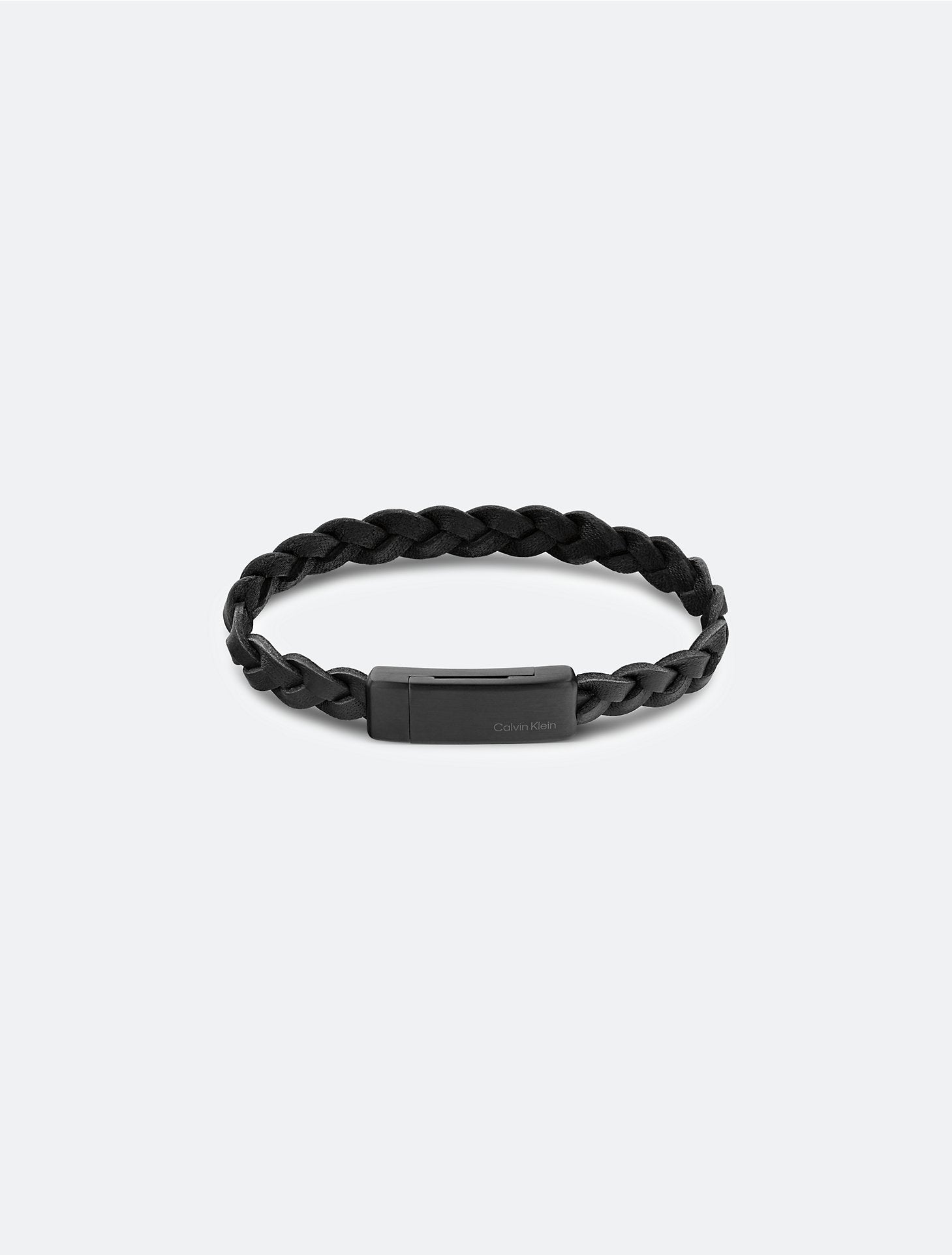 Calvin Klein- Braided Leather Wrap Bracelet - Black