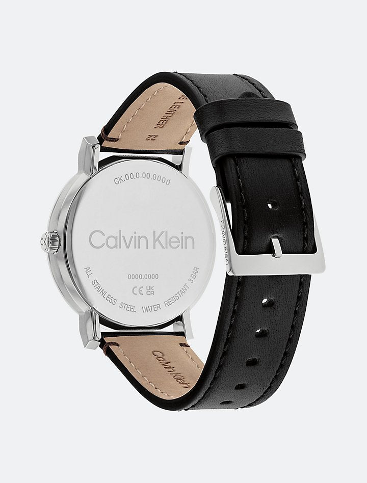 Calvin Klein- Slate Leather Strap 43mm Watch - Black