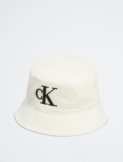 Calvin Klein- Embroidered Monogram Logo Twill Bucket Hat - Bone White