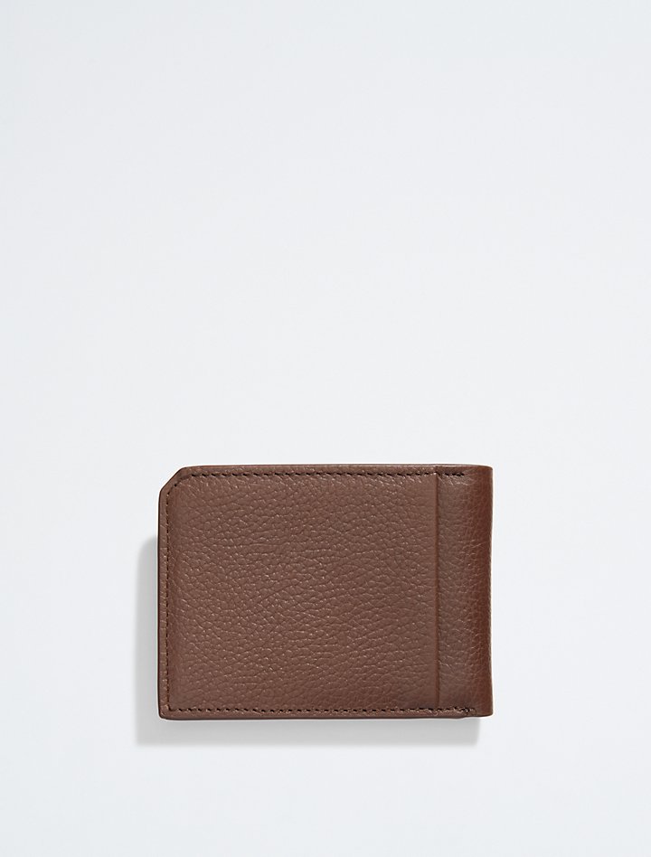 Calvin Klein- Pebble Leather Slim Bifold Wallet - Brown Powder