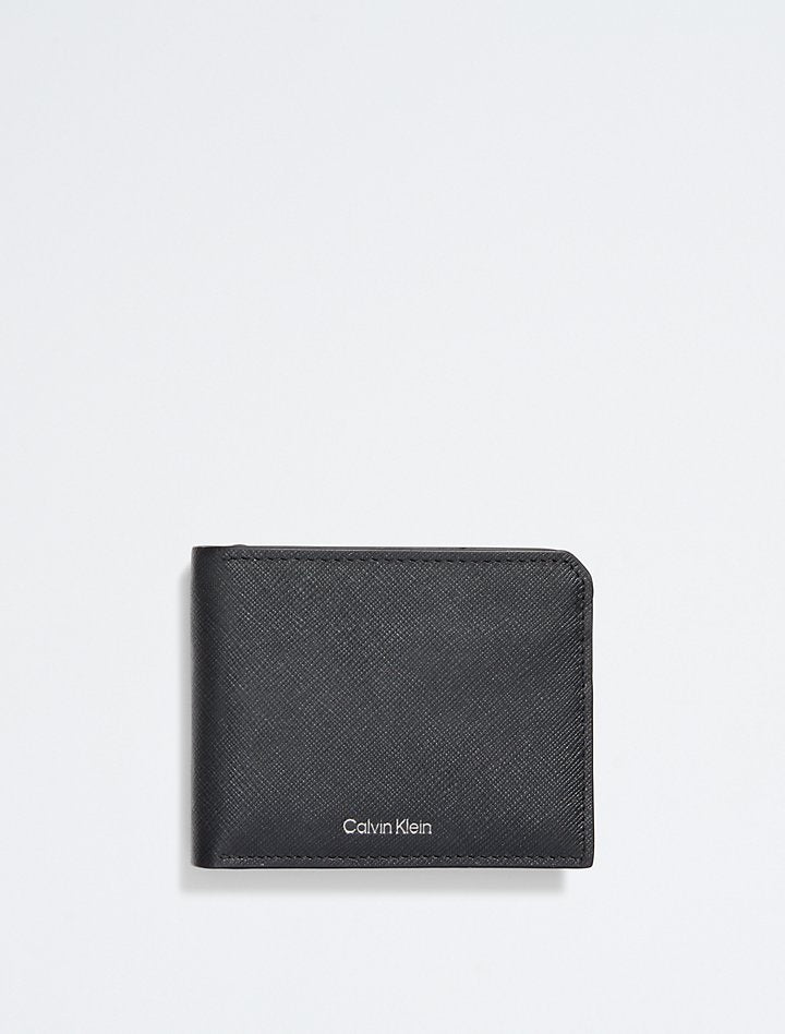 Calvin Klein- Saffiano Leather Coin Pouch Bifold Wallet - Black Beauty