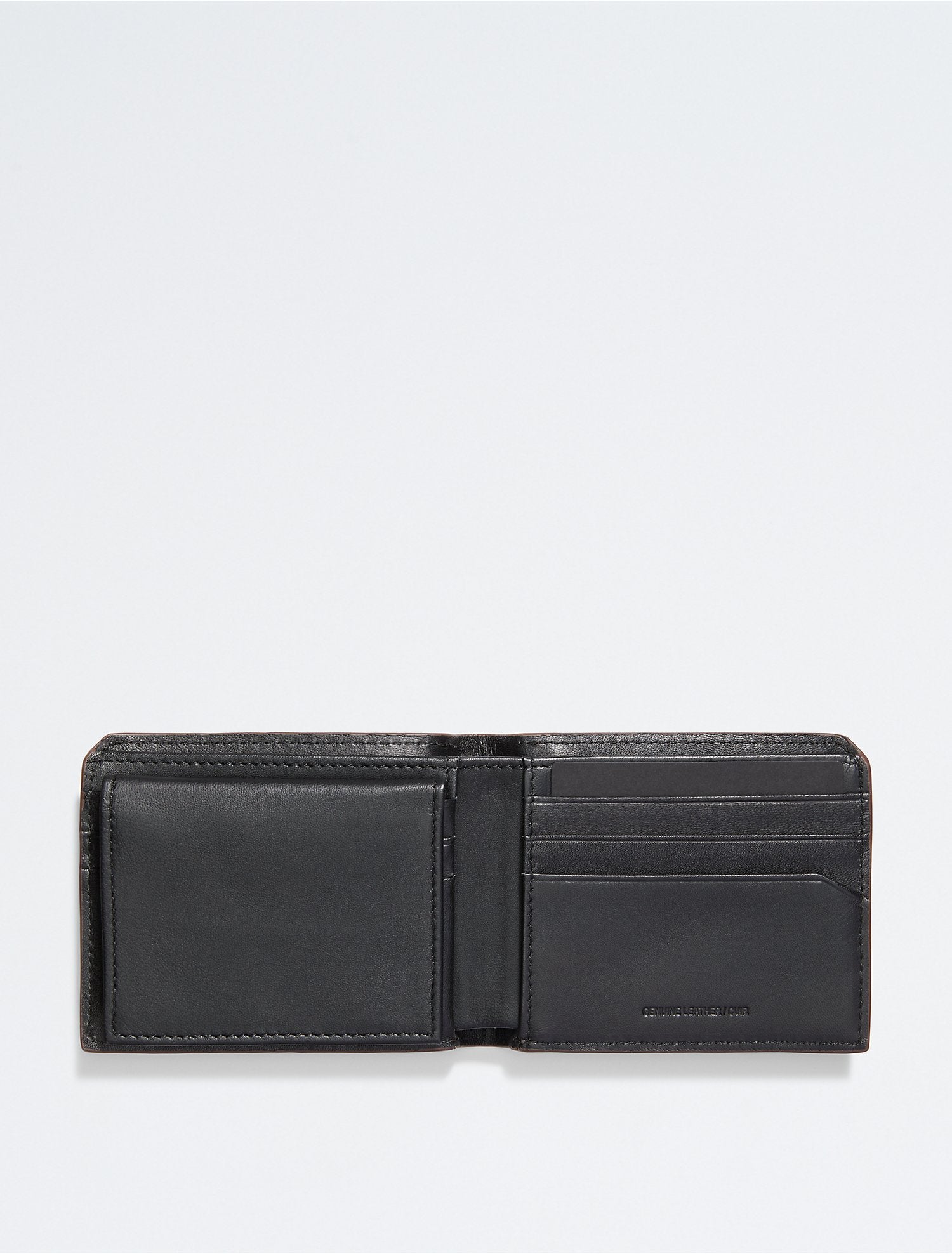 Calvin Klein- Saffiano Leather Coin Pouch Bifold Wallet - Brown Powder