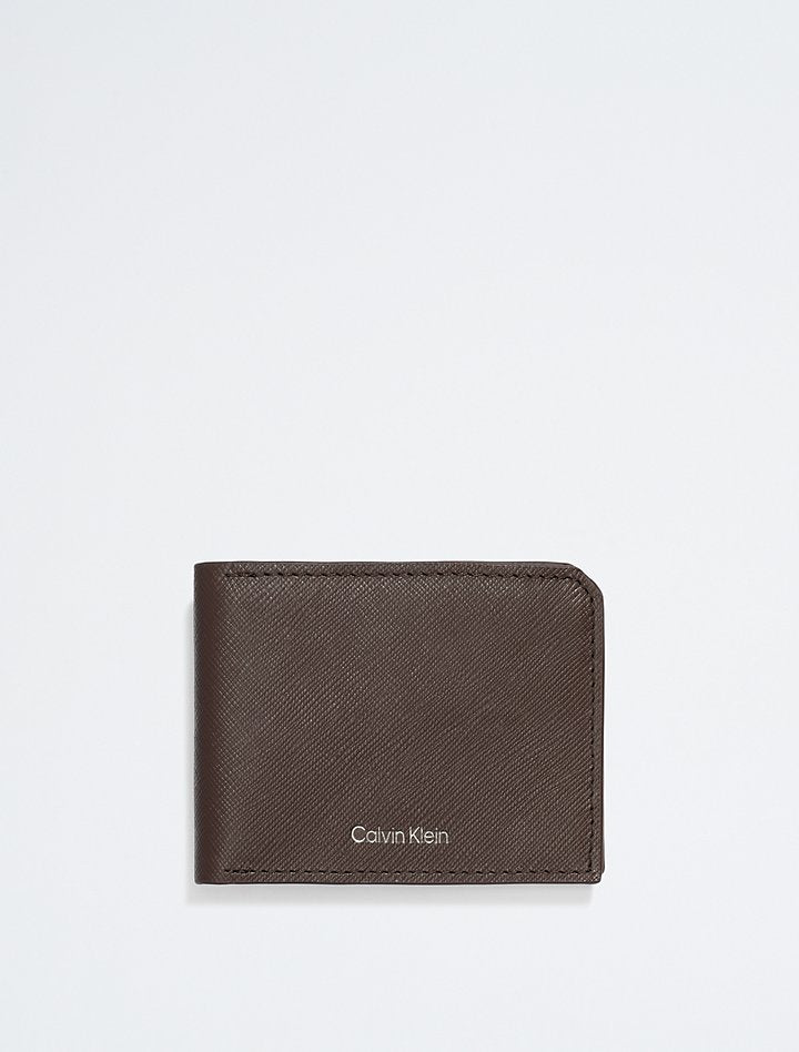 Calvin Klein- Saffiano Leather Slim Bifold Wallet - Brown Powder