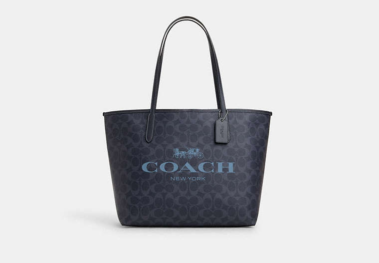 Coach- City Tote In Signature Canvas - Silver/Denim/Midnight Navy