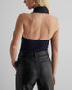 Express- Ribbed Halter Polo Thong Bodysuit - Navy Blue 813