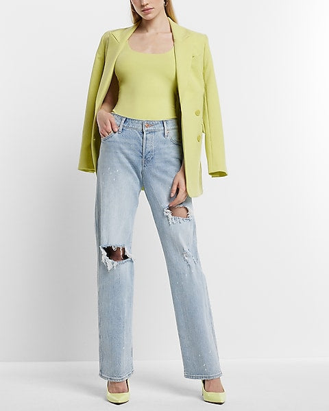 Express- Body Contour High Compression Matte Scoop Neck Thong Bodysuit - Lemon Yellow 119