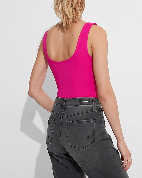 Express- Body Contour High Compression Matte Scoop Neck Thong Bodysuit - Neon Berry 259