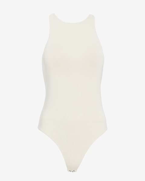 Express- Body Contour Compression Silky High Neck Thong Bodysuit - Swan 121