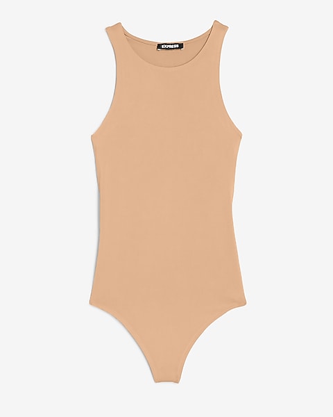 Express- Body Contour Compression Silky High Neck Thong Bodysuit - Pecan 552