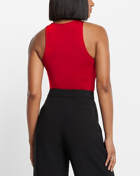 Express- Body Contour Compression Silky High Neck Thong Bodysuit - Lipstick Red 2073