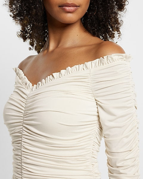 Express- Body Contour Compression Off The Shoulder Ruched Thong Bodysu –  Amreki