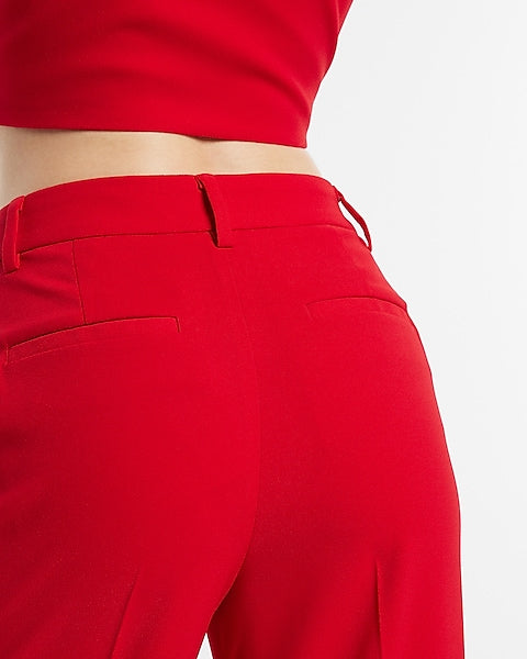 Express- Editor Mid Rise Relaxed Trouser Pant - Lipstick Red 2073