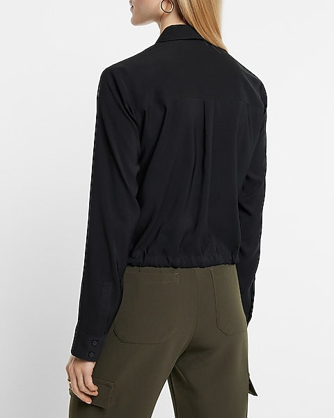 Express- Cinched Tie Bottom Relaxed Portofino Shirt - Pitch Black 58