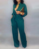 Chicme- Solid Buttoned Pocket Casual Jumpsuit (GREEN)