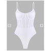 Zaful- Mesh Panel Corset Detail Snap Crotch Bustier Bodysuit - White
