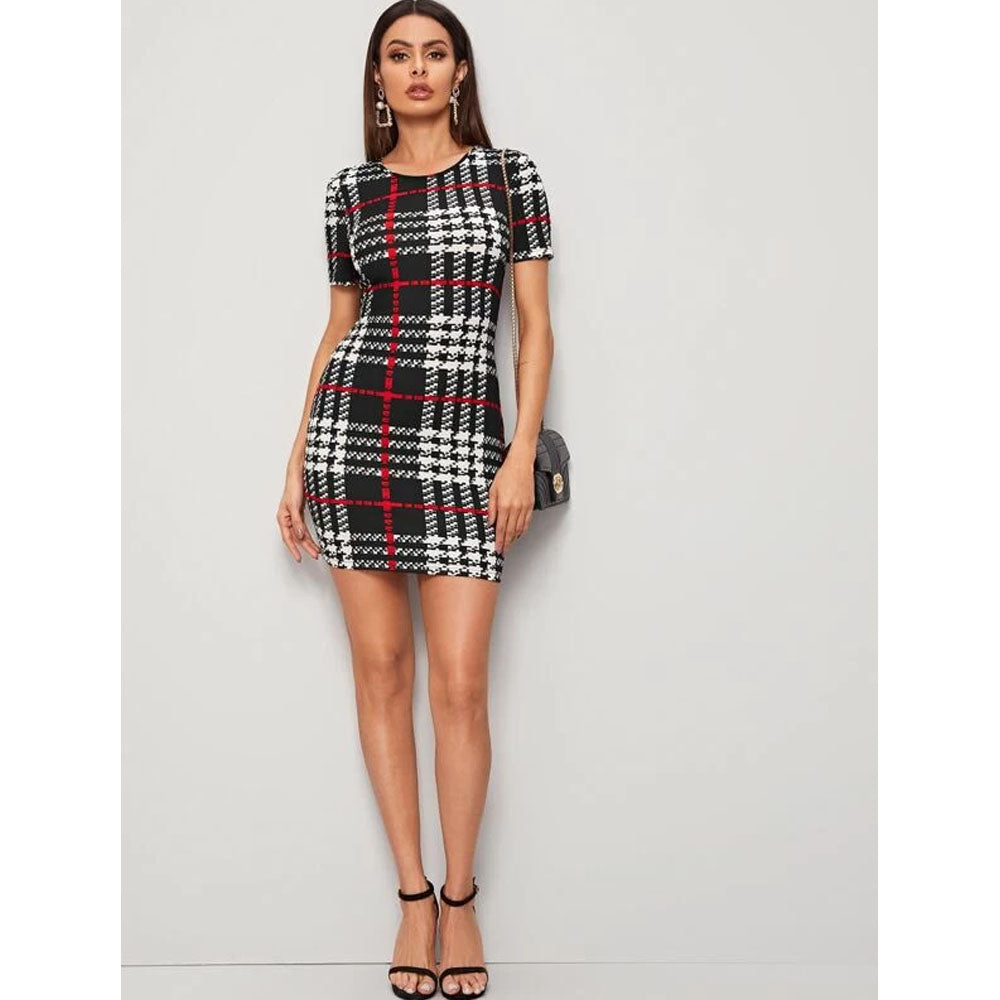 black and white plaid bodycon dress Romwe- Plaid Bodycon Dress – Amreki