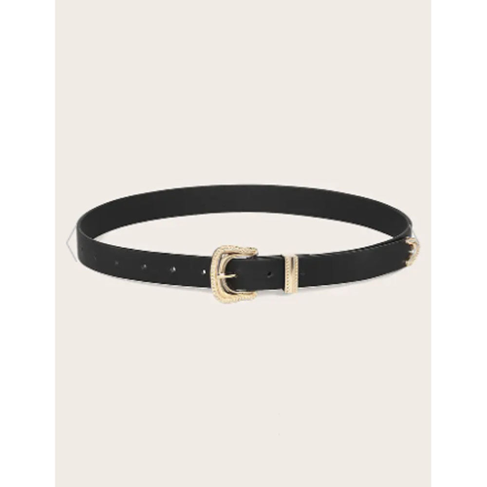 Rosegal- Gold Tone Engraved Buckle Belt (Black)