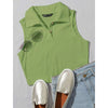 Romwe- Ribbed Half-Button Cropped Tank Top