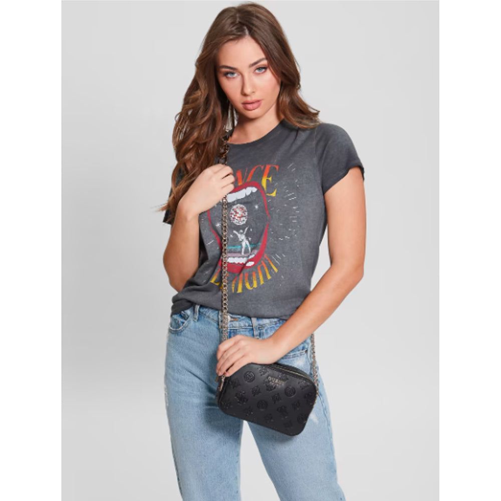 Guess- Galeria Camera Bag (Black Floral Print)