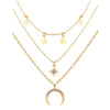 Zaful- Moon Stars Pattern Multi-layer Pendant Necklace - Gold