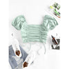 Zaful- Cinched Smocked Puff Sleeve Crop T Shirt - Light Green