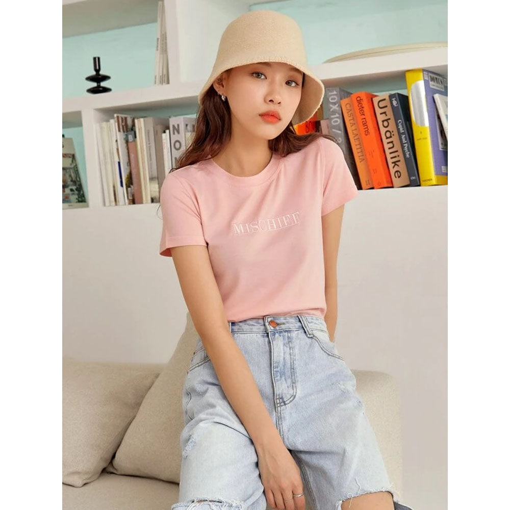Romwe- Letter Embroidery Short Sleeve Tee