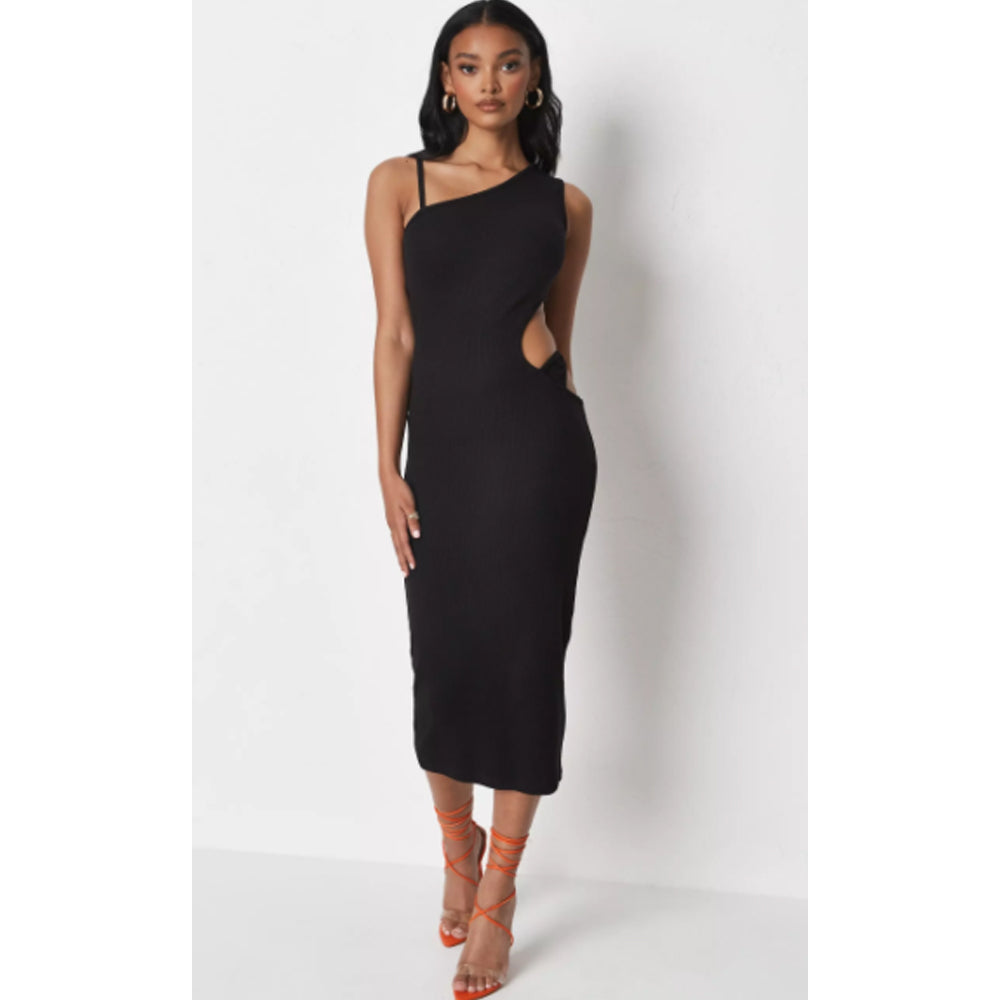 Missguided- Black Rib Cut Out Thong Detail Midaxi Dress Amreki Missguided- Black Rib Cut Out Thong Detail Midaxi Dress Amreki