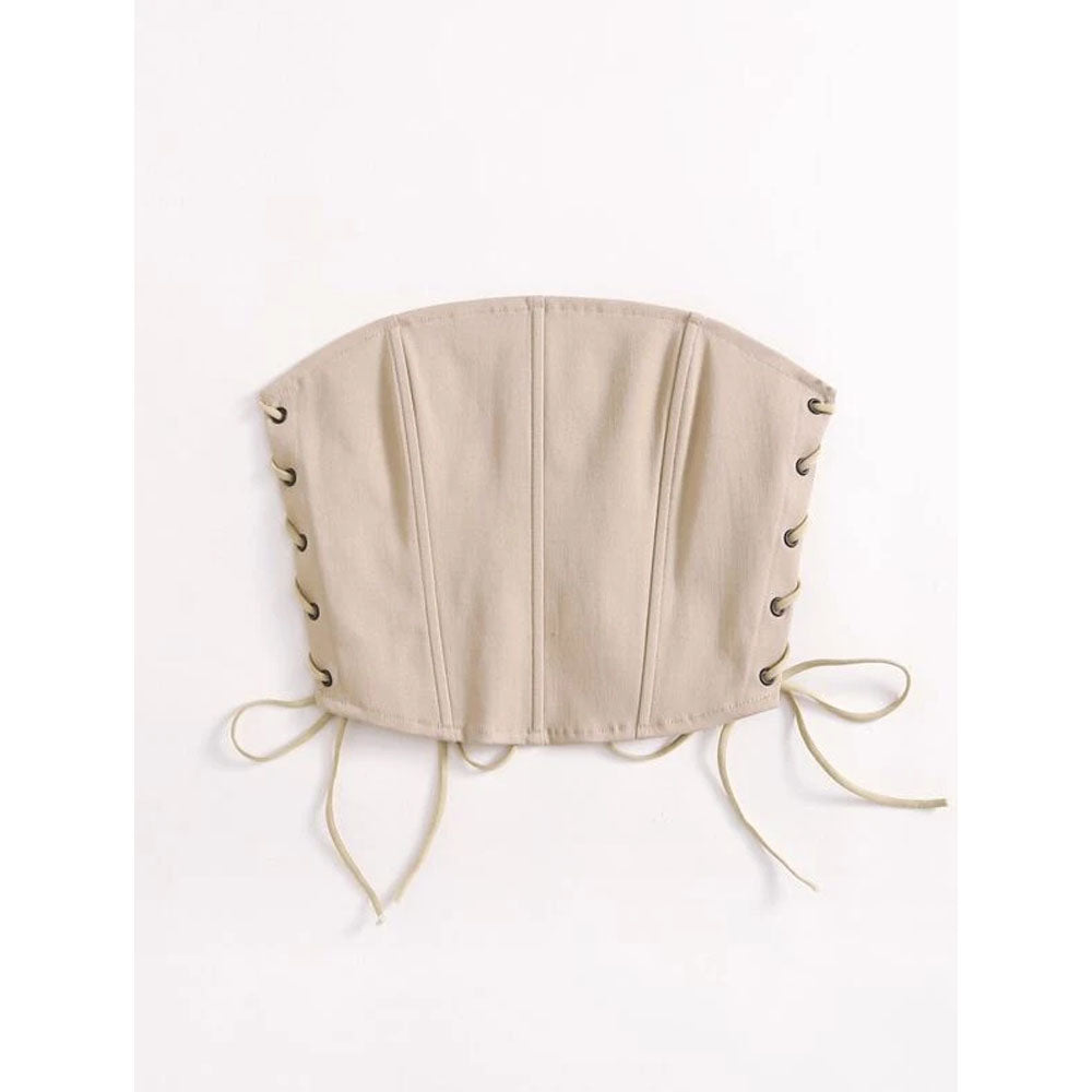 Romwe- Eyelet Lace Up Knot Bandeau Top