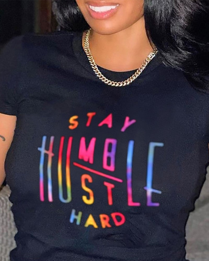 Chicme- Letter Print Short Sleeve T-shirt