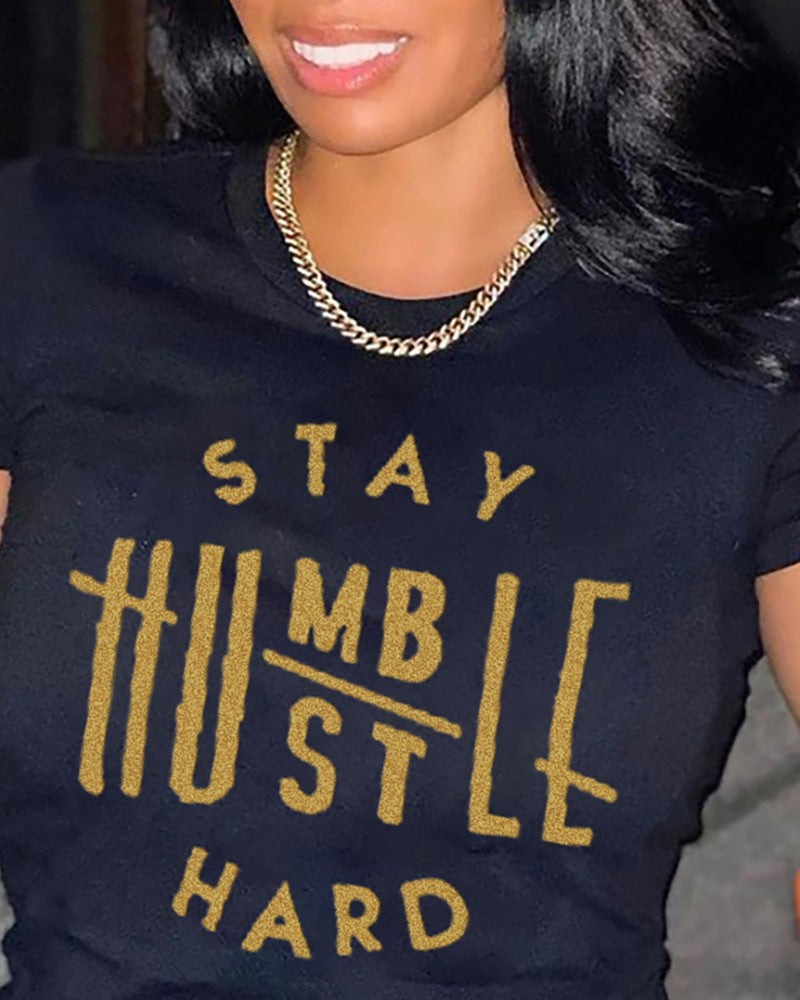 Chicme- Letter Print Short Sleeve T-shirt