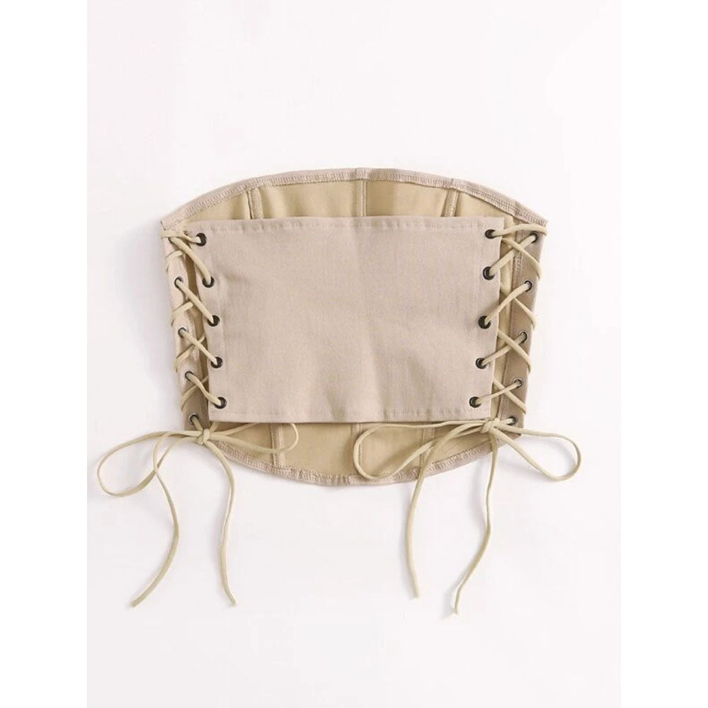 Romwe- Eyelet Lace Up Knot Bandeau Top