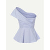 Romwe- Pinstriped One-Shoulder Bow Peplum Top