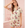 Romwe- Flamingo Print Satin Pajama Set