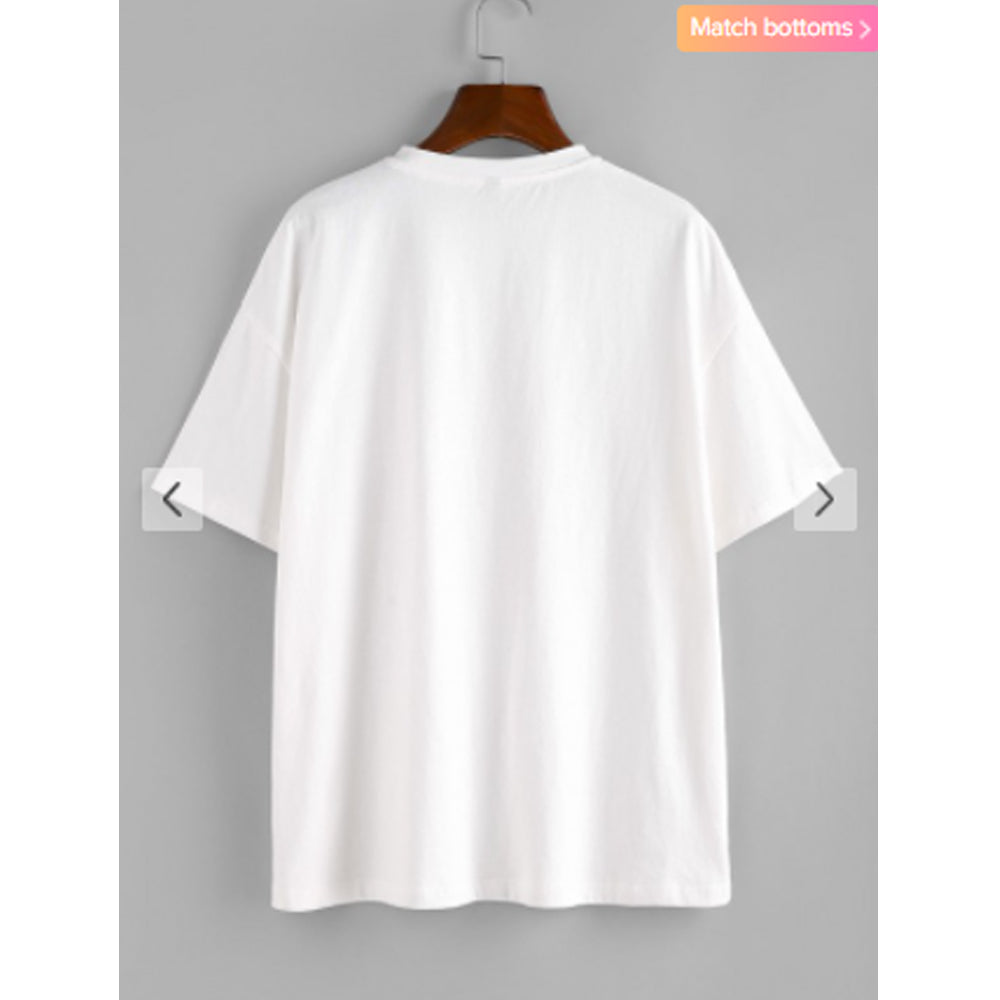 Zaful- Vaccinated And Safe Slogan Oversized T Shirt - White