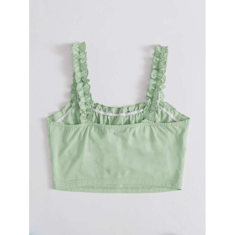 Romwe- Ruched Bust Frilled Crop Cami Top (Mint Green)