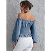 Romwe- Off Shoulder Shirred Back Corset Lace Up Peplum Top