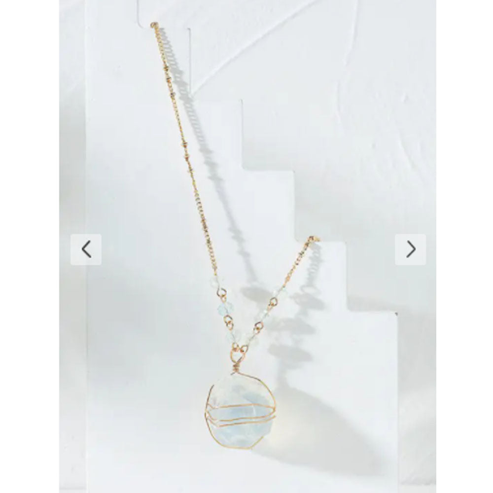 Zaful- Natural Stone Crystal Beads Necklace - White