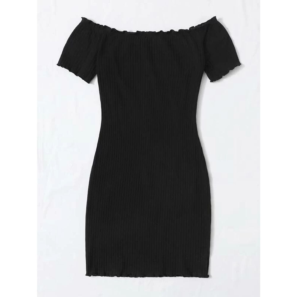 romwe off the shoulder dress Romwe- Button Front Lettuce Edge Bardot Dress – Amreki