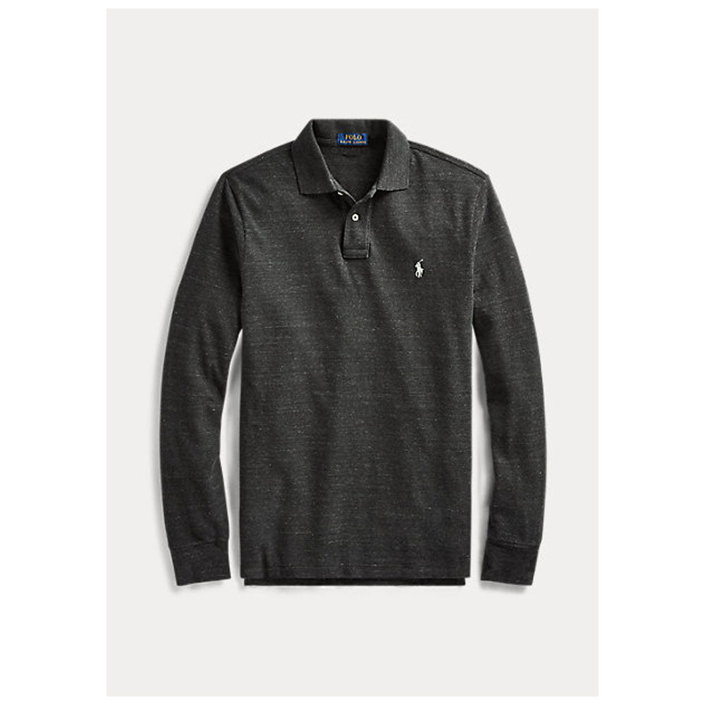 Polo Ralph Lauren- Black Marl Heather Mesh Long-Sleeve Polo Shirt – All Fits