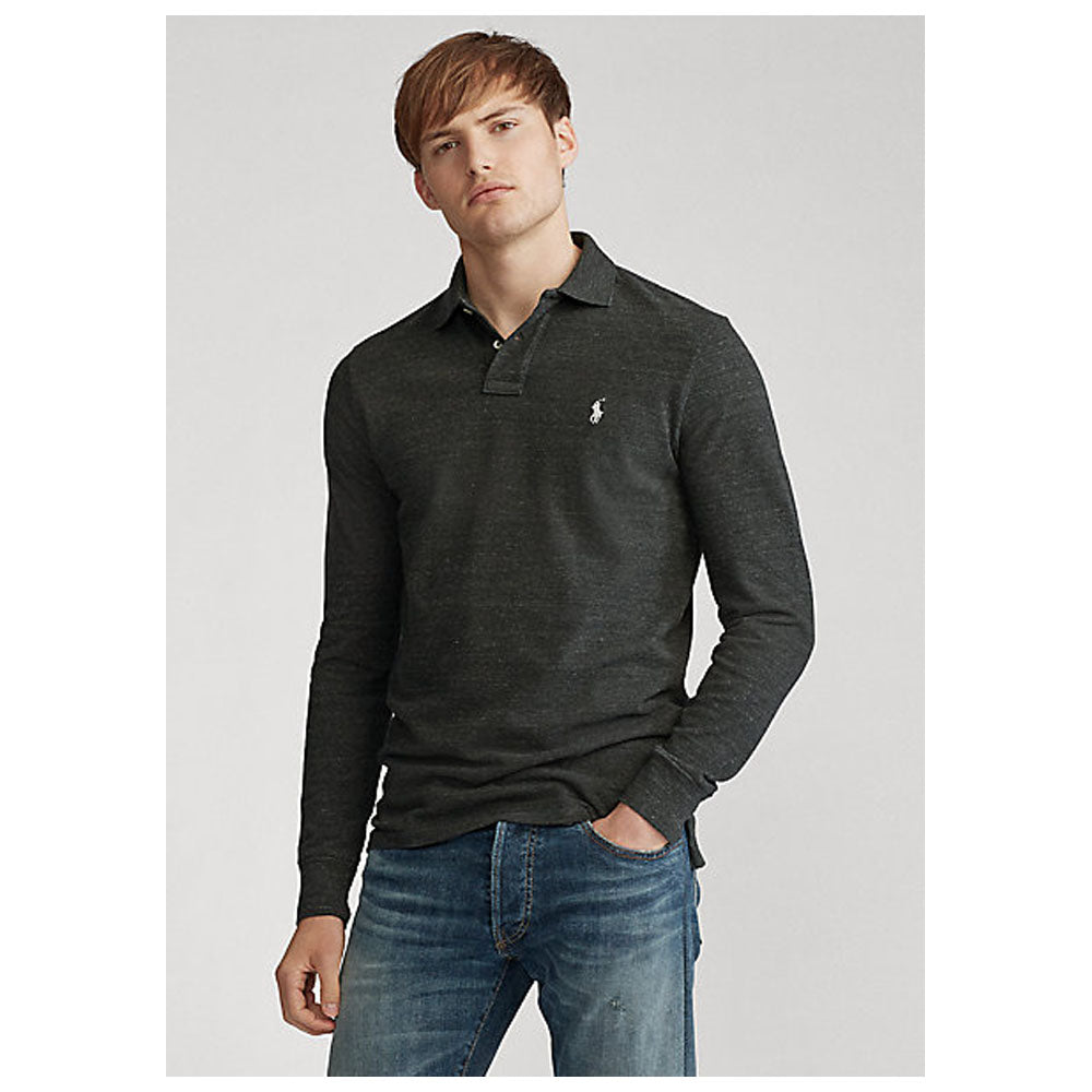 Slim Fit Long Sleeve Polo Shirt Black Marl Heather, Polo Ralph Lauren