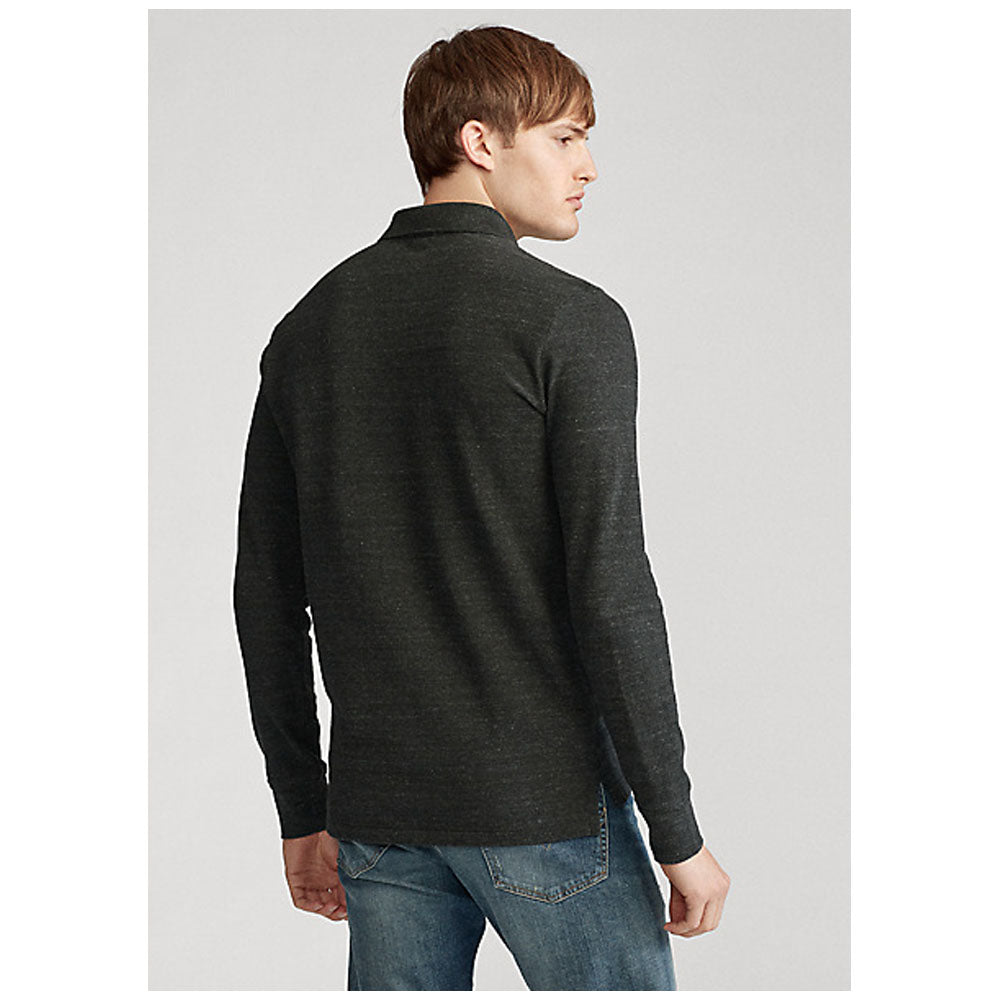 Polo Ralph Lauren- Black Marl Heather Mesh Long-Sleeve Polo Shirt – All Fits