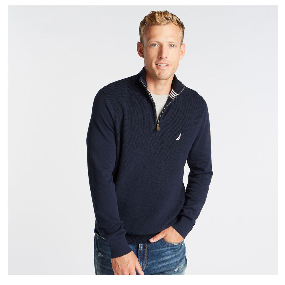 NAUTICA- QUARTER ZIP RIBBED FRONT SWEATER